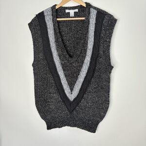 Vintage UnionBay Sweater Vest Deep V-Neck Black Gray Wool Blend Adult Large